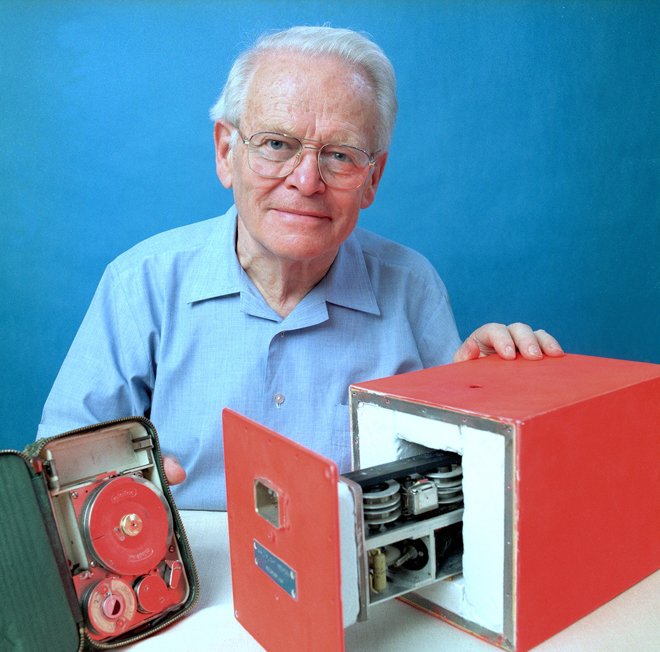 David Warren with the later version of flight recorders.