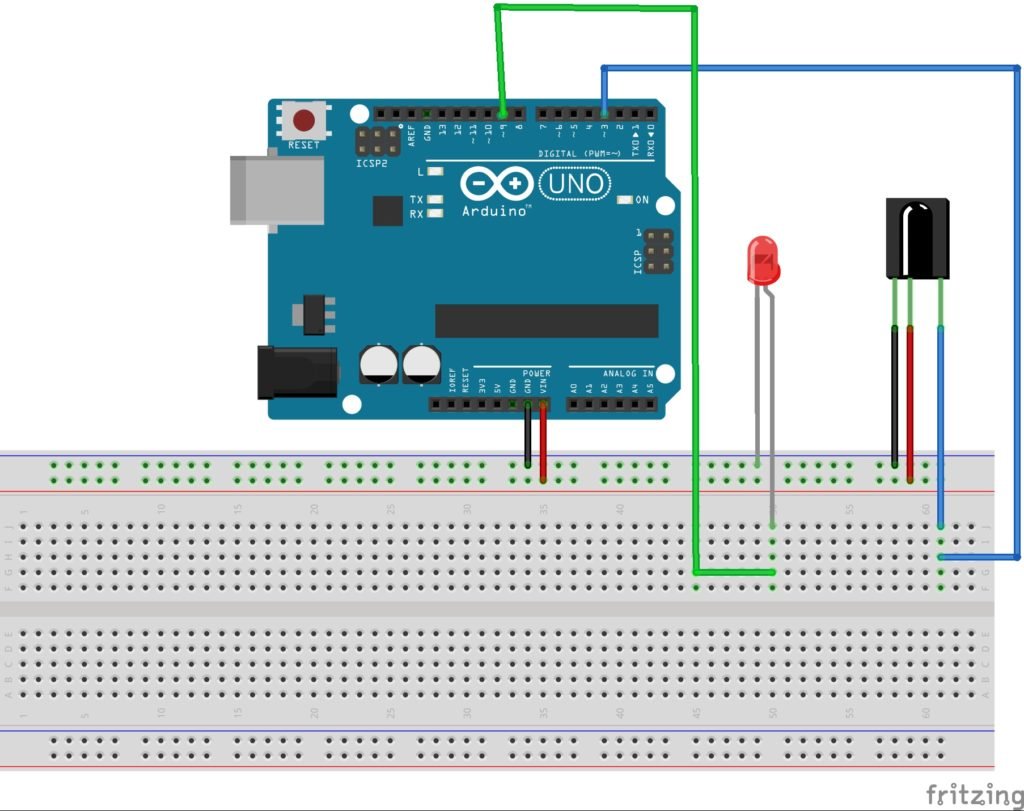 Connections of Infrared receiver with Arduino