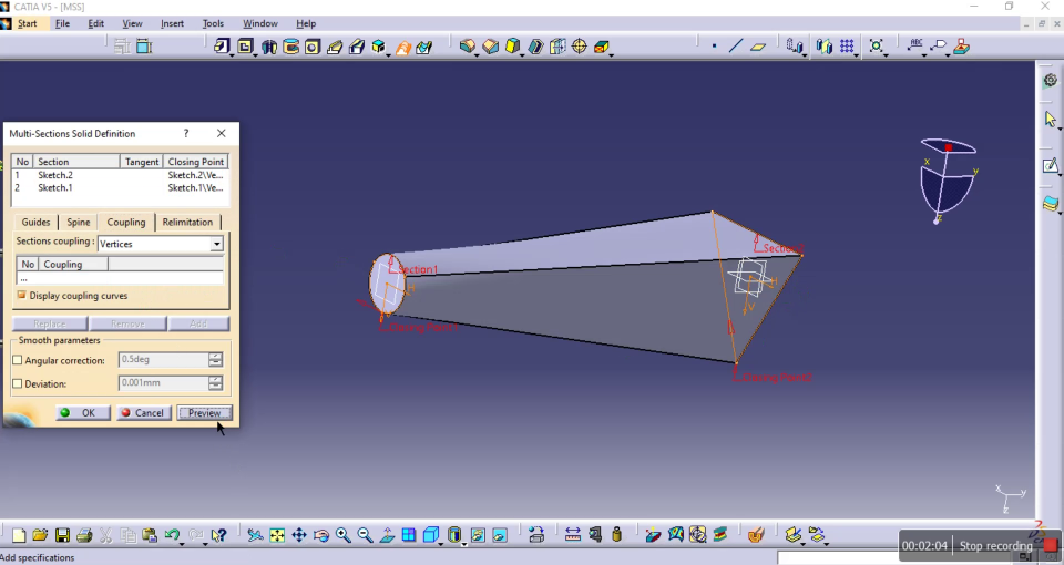 Coupling mode as Vertices in multi section solid