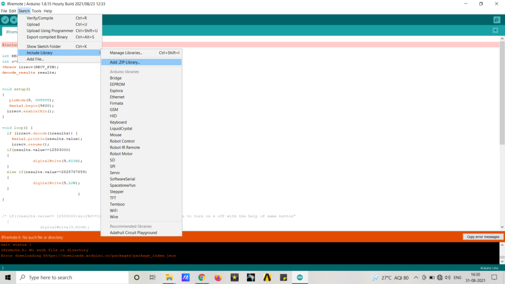 import a zip library in arduino
